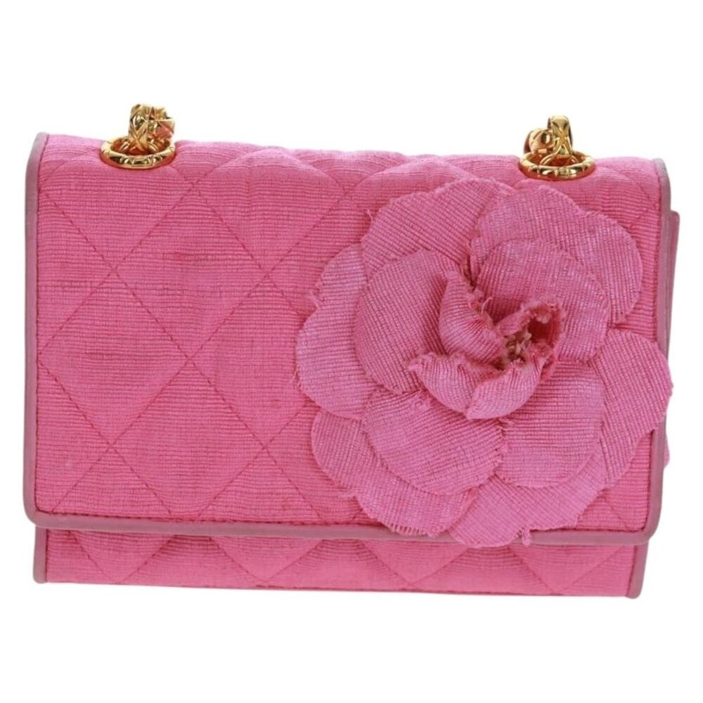 Chanel Matelasse Cotton Chain Camelia Shoulder Bag Pink